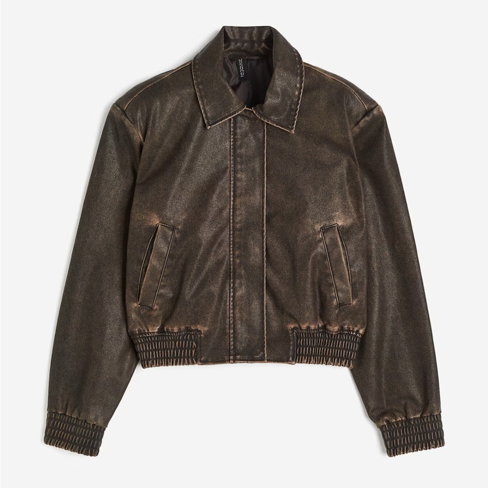 NWT H&M Brown Vegan Leather Bomber Jacket